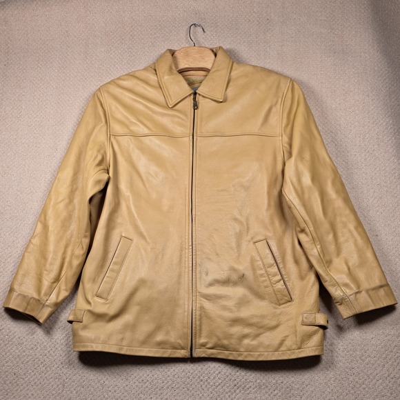 Vintage James & John Italy Leather Jacket Mens 2XL Tan Sherpa Lined Bomber Coat - Picture 1 of 13